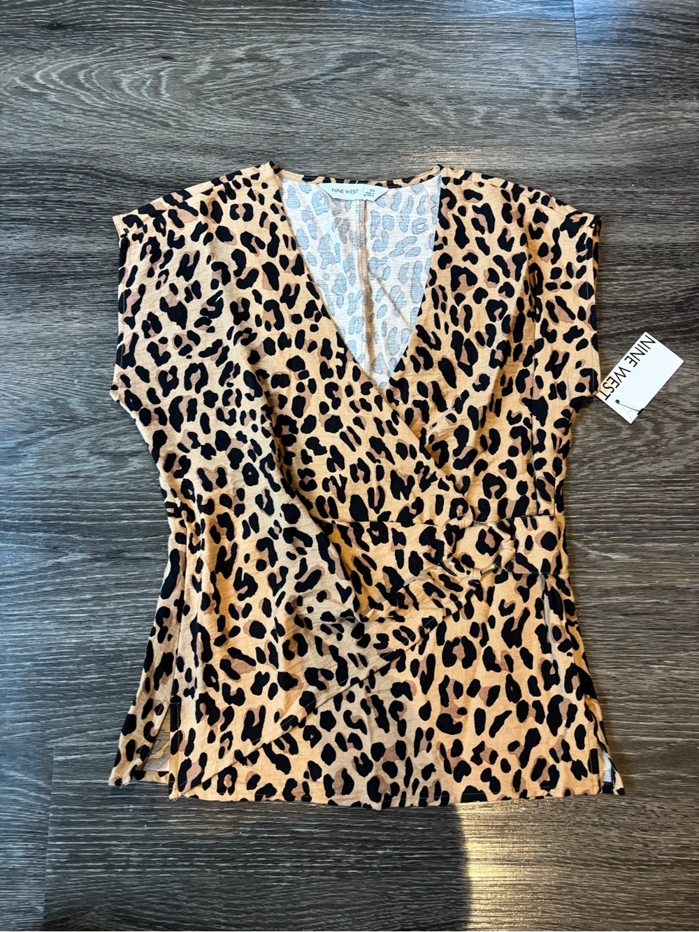 Nine West Leopard-Print Wrap Top in Tan and Black